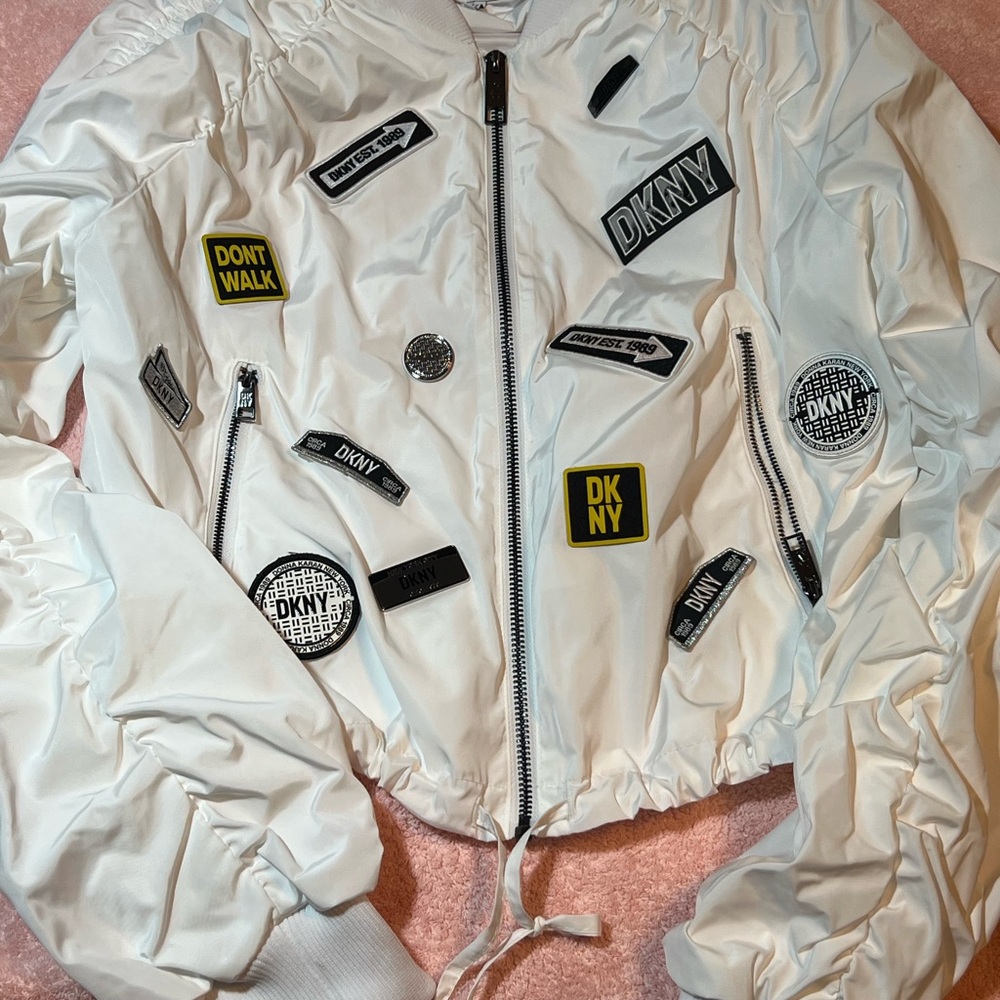 DKNY White Jacket with Graphic Patches